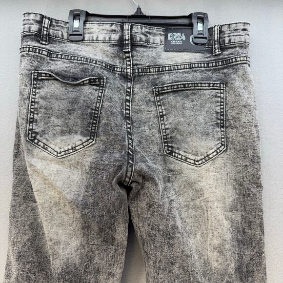 CR24 Jeans Women's 34 (18) Black Chrome Edge Acid Wash Distressed Tapered Leg - Picture 3 of 14